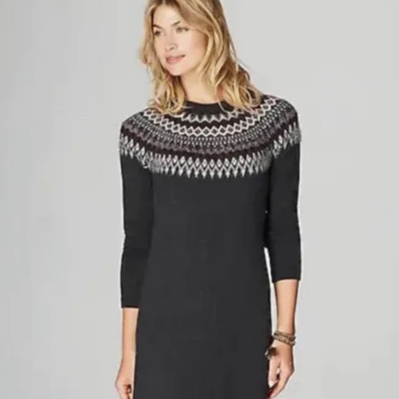 J. Jill Dresses & Skirts - J. Jill Fair Isle Nordic Midi Sweater Dress Grey/Charcoal Size Small